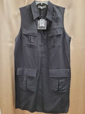 MELANIE LYNE Black Sleeveless Utility Shirt Dress